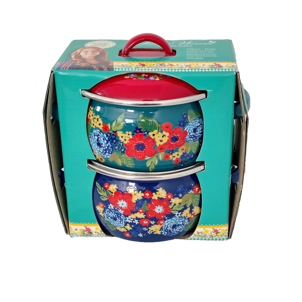 The Pioneer Woman Dazzling Dahlias Floral 1 Quart Mini Dutch Ovens 2 in Set New